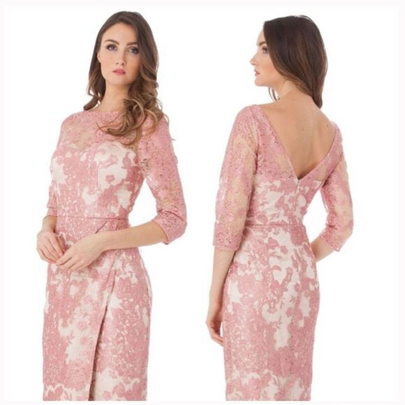 NWT Js Collections embroidered lace 3/4 sleeves long gown maxi size 16 dress - Picture 2 of 7